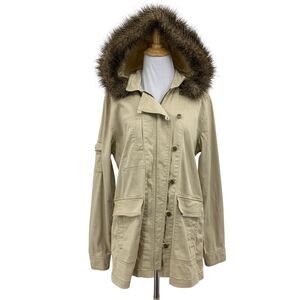 Cabi Jacket Womens S Small Khaki Nanook Fur Trim Removable Hood Utility Parka